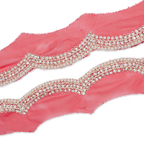 2 Inch Scalloped Regal Rhinestones Beads Metallic Cording On Polyester Mesh Trim SV582079 Red A1