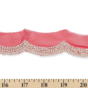 2 Inch Scalloped Regal Rhinestones Beads Metallic Cording On Polyester Mesh Trim SV582079 Red A9