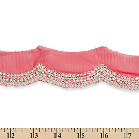 3 Inch Scalloped Regal Rhinestones Beads Metallic Cording On Polyester Mesh Trim SV581898 Red A9
