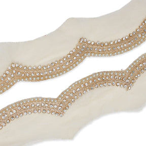 3 Inch Scalloped Regal Rhinestones Beads Metallic Cording On Polyester Mesh Trim SV581899 Champagne A1