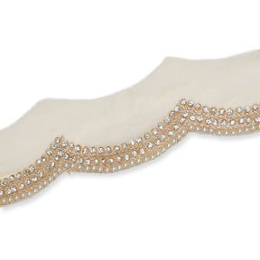 3 Inch Scalloped Regal Rhinestones Beads Metallic Cording On Polyester Mesh Trim SV581899 Champagne A2