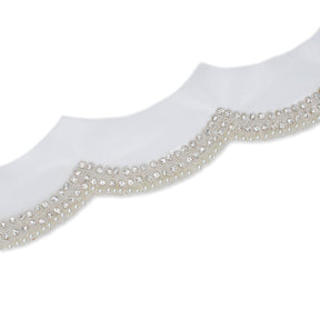 3 Inch Scalloped Regal Rhinestones Beads Metallic Cording On Polyester Mesh Trim SV581909 Off White A2