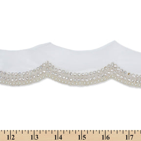 3 Inch Scalloped Regal Rhinestones Beads Metallic Cording On Polyester Mesh Trim SV581909 Off White A9