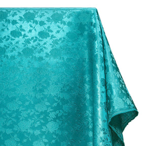 Rose Jacquard Satin Fabric Image SV582003 Teal A1 