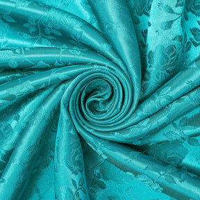 Rose Jacquard Satin Fabric Image SV582003 Teal A2