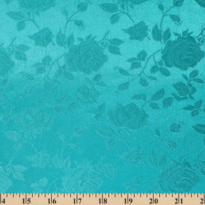 Rose Jacquard Satin Fabric Image SV582003 Teal A9