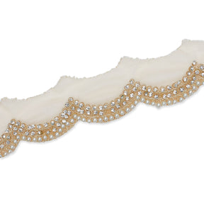 3 Inch Scalloped Regal Rhinestones Beads Metallic Cording On Polyester Mesh Trim SV581904 Beige A2