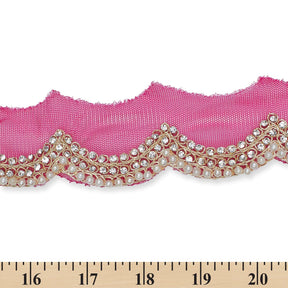 2 Inch Scalloped Regal Rhinestones Beads Metallic Cording On Polyester Mesh Trim SV582089 Fuchsia A9