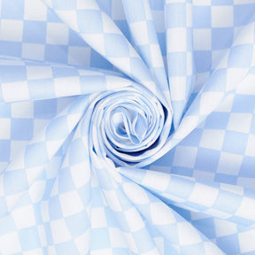 Checkered Print Cotton Fabric SV582165 Light Blue White A2