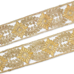 2.5 Inch Floral Metallic Corded Embroidery On Mesh Lace Trim Image A4