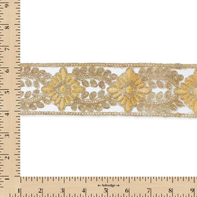 2.5 Inch Floral Metallic Corded Embroidery On Mesh Lace Trim Image A9