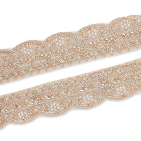 2 Inch Beaded Pearl Metallic Corded Embroidery On Scalloped Mesh Fabric Trim SV582487 Anmol Image A4