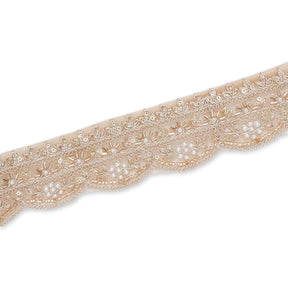 2 Inch Beaded Pearl Metallic Corded Embroidery On Scalloped Mesh Fabric Trim SV582487 Anmol Image A3