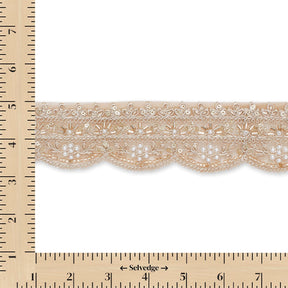 2 Inch Beaded Pearl Metallic Corded Embroidery On Scalloped Mesh Fabric Trim SV582487 Anmol Image A9