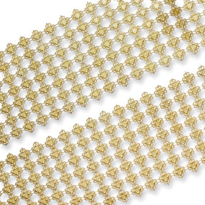 4 25 Inch Lucky Clover Filigree Metallic Studded Lace 10 Yard Trim SV582553 Gold A3