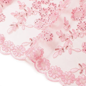 Sheer Floral Sequined Embroidery On Lace Fabric SV582709 Pink Image A3
