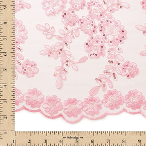 Sheer Floral Sequined Embroidery On Lace Fabric SV582709 Pink Image A9