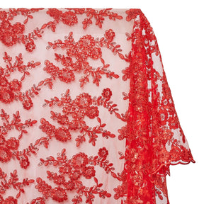 Sheer Floral Sequined Embroidery On Lace Fabric SV582710 Red Image A1