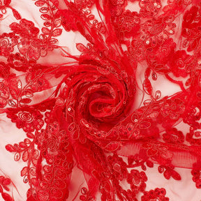 Sheer Floral Sequined Embroidery On Lace Fabric SV582710 Red Image A2