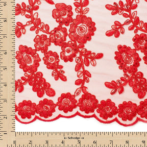 Sheer Floral Sequined Embroidery On Lace Fabric SV582710 Red Image A9