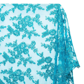 Sheer Floral Sequined Embroidery On Lace Fabric SV582711 Turquoise Image A1