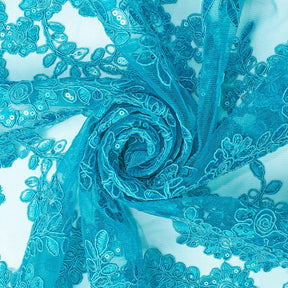 Sheer Floral Sequined Embroidery On Lace Fabric SV582711 Turquoise Image A2