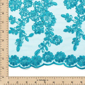 Sheer Floral Sequined Embroidery On Lace Fabric SV582711 Turquoise Image A9