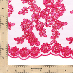Sheer Floral Sequined Embroidery On Lace Fabric SV582712 Fuchsia Image A9