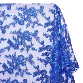 Sheer Floral Sequined Embroidery On Lace Fabric SV582713 Royal Blue Image A1