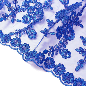 Sheer Floral Sequined Embroidery On Lace Fabric SV582713 Royal Blue Image A3
