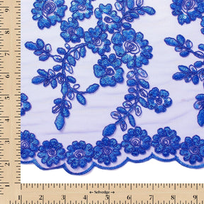 Sheer Floral Sequined Embroidery On Lace Fabric SV582713 Royal Blue Image A9