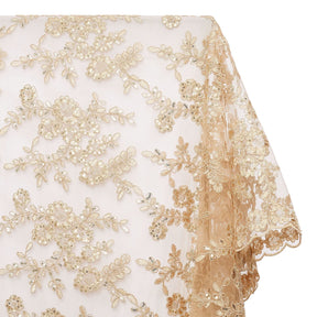 Sheer Floral Sequined Embroidery On Lace Fabric SV582714 Champagne Image A1