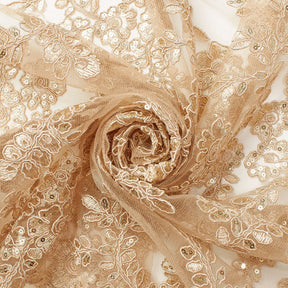 Sheer Floral Sequined Embroidery On Lace Fabric SV582714 Champagne Image A2