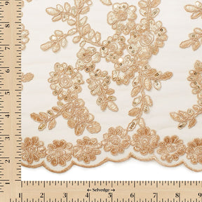 Sheer Floral Sequined Embroidery On Lace Fabric SV582714 Champagne Image A9