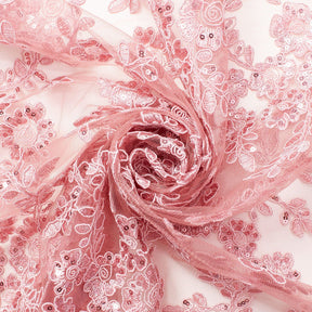 Sheer Floral Sequined Embroidery On Lace Fabric SV582715 Dusty Rose Image A2