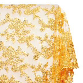 Sheer Floral Sequined Embroidery On Lace Fabric SV582716 Gold Image A1