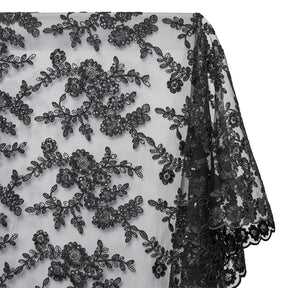 Sheer Floral Sequined Embroidery On Lace Fabric SV582717 Black Image A1