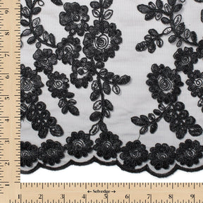 Sheer Floral Sequined Embroidery On Lace Fabric SV582717 Black Image A9