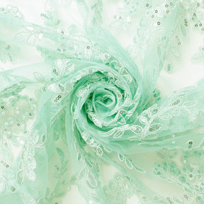 Sheer Floral Sequined Embroidery On Lace Fabric SV582718 Seafoam Image A2