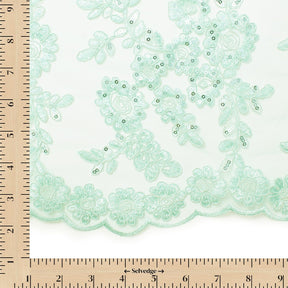 Sheer Floral Sequined Embroidery On Lace Fabric SV582718 Seafoam Image A9