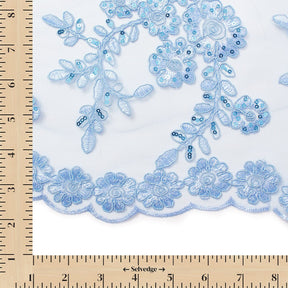 Sheer Floral Sequined Embroidery On Lace Fabric SV582719 Blue Image A9