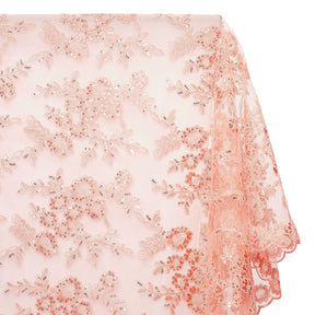 Sheer Floral Sequined Embroidery On Lace Fabric SV582720 Peach Image A1