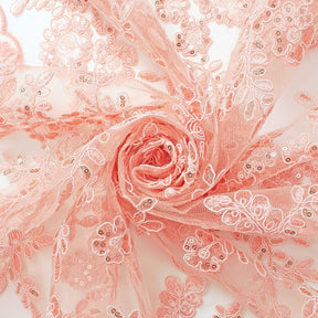 Sheer Floral Sequined Embroidery On Lace Fabric SV582720 Peach Image A2