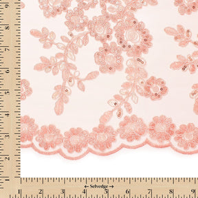 Sheer Floral Sequined Embroidery On Lace Fabric SV582720 Peach Image A9