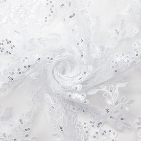 Sheer Floral Sequined Embroidery On Lace Fabric SV582721 White Image A2