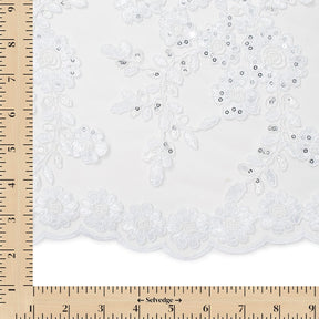 Sheer Floral Sequined Embroidery On Lace Fabric SV582721 White Image A9
