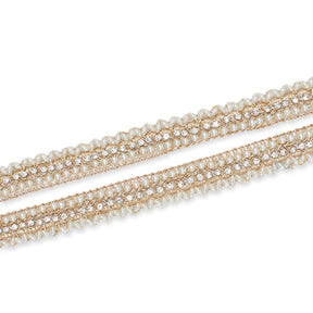 3/4 Inch Pearly Beaded Rhinestone Metallic Corded Fabric Trim SV582733 Champagne Image A4