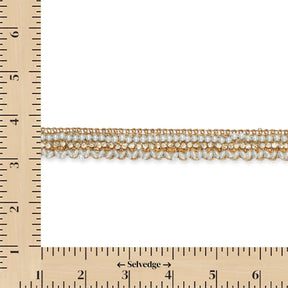 3/4 Inch Pearly Beaded Rhinestone Metallic Corded Fabric Trim SV582736 Antique Gold Image A9