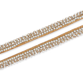 1/2 Inch Pearly Diamond Rhinestone Metallic Ribbon Fabric Trim SV582742 Antique Gold Image A4