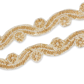 1.5 Inch Beaded Rhinestone Glitter Infused Iron On Sheer Fabric Trim SV582892 Gold Image A4